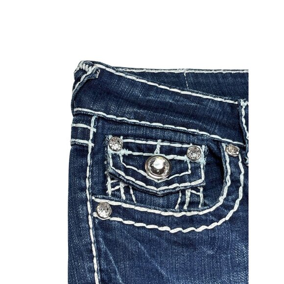 L.A. Idol USA Juniors Bootcut Jeans 11 Vintage Y2K Flap Pockets Rhinestones Blue - Picture 7 of 10